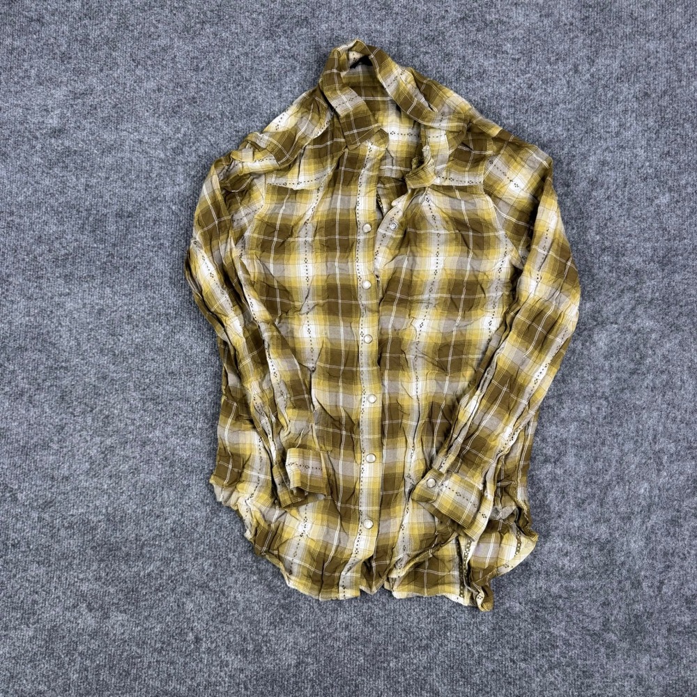 Jane + Delancey Shirt Womens Size S Yellow Plaid Rayon Western Snap Button Down